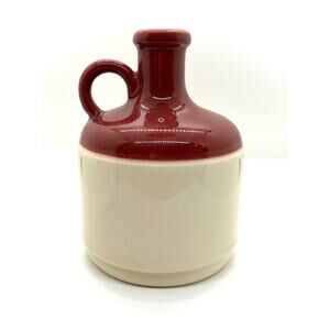 Australian Stoneware Jug Crock Glaze w/  Spout Handle Rustic Red Crimson & Cream